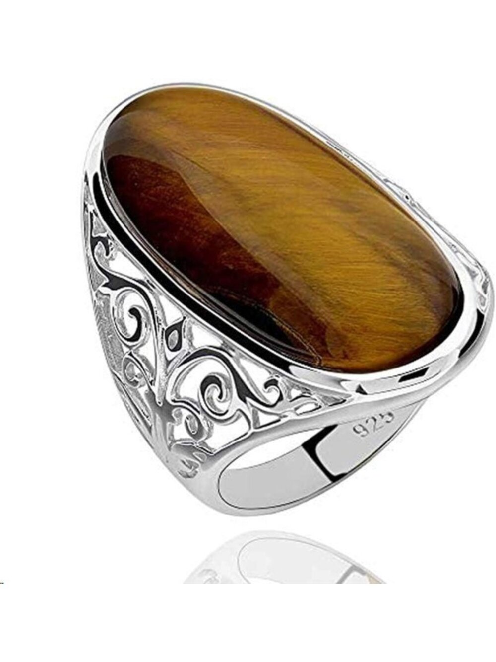 Stunning Oval Tiger Eye Stone Ring in 925 Sterling Silver - Perfect Gift for